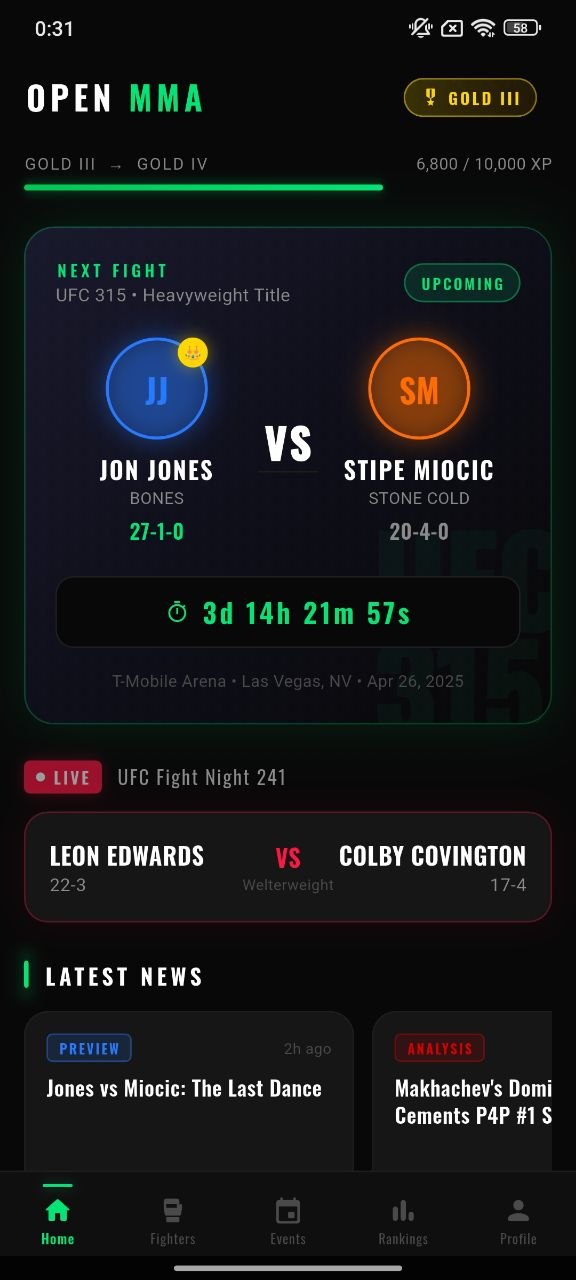 Beton Open MMA home screen